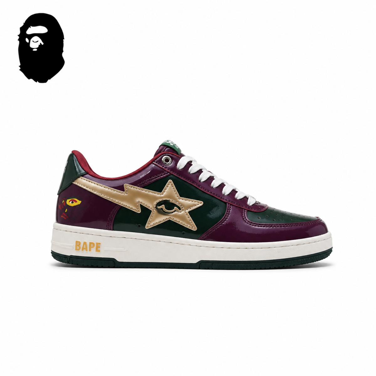 BAPE STA Pastel Leather Sneakers - Burgundy/Green