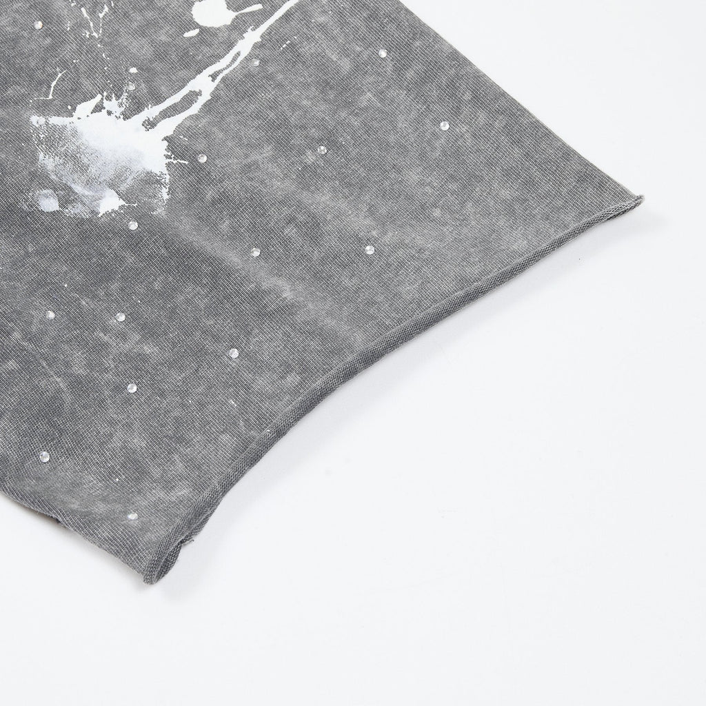 FIRST ROW Washed Grey Front & Back Graphic T-Shirt