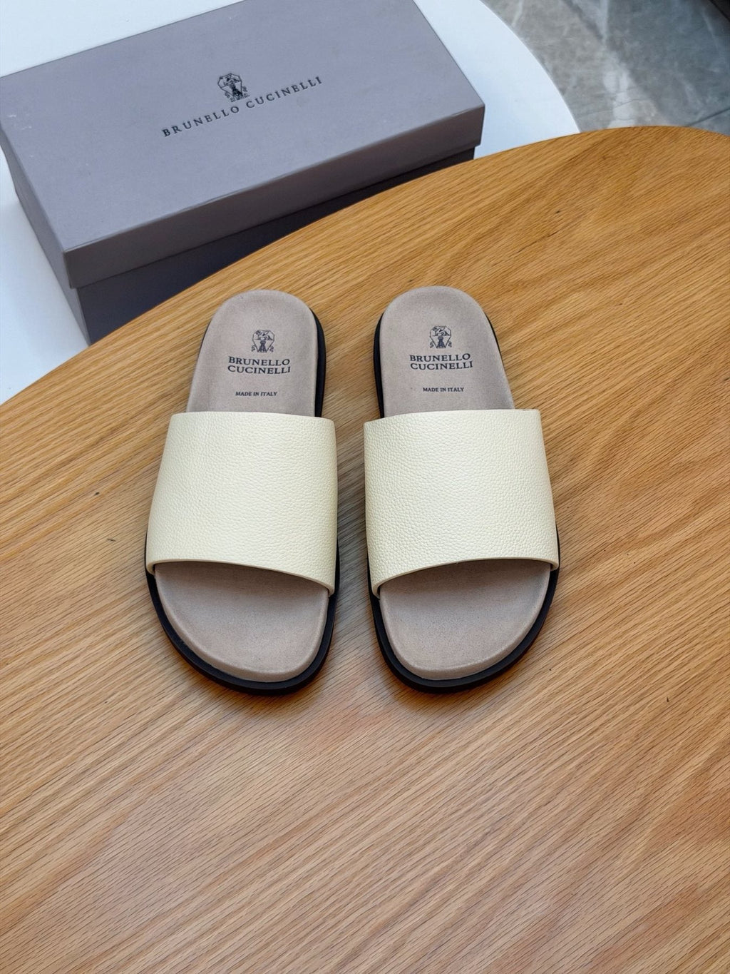 Brunello Cucinelli Textured Strap Slide Sandals